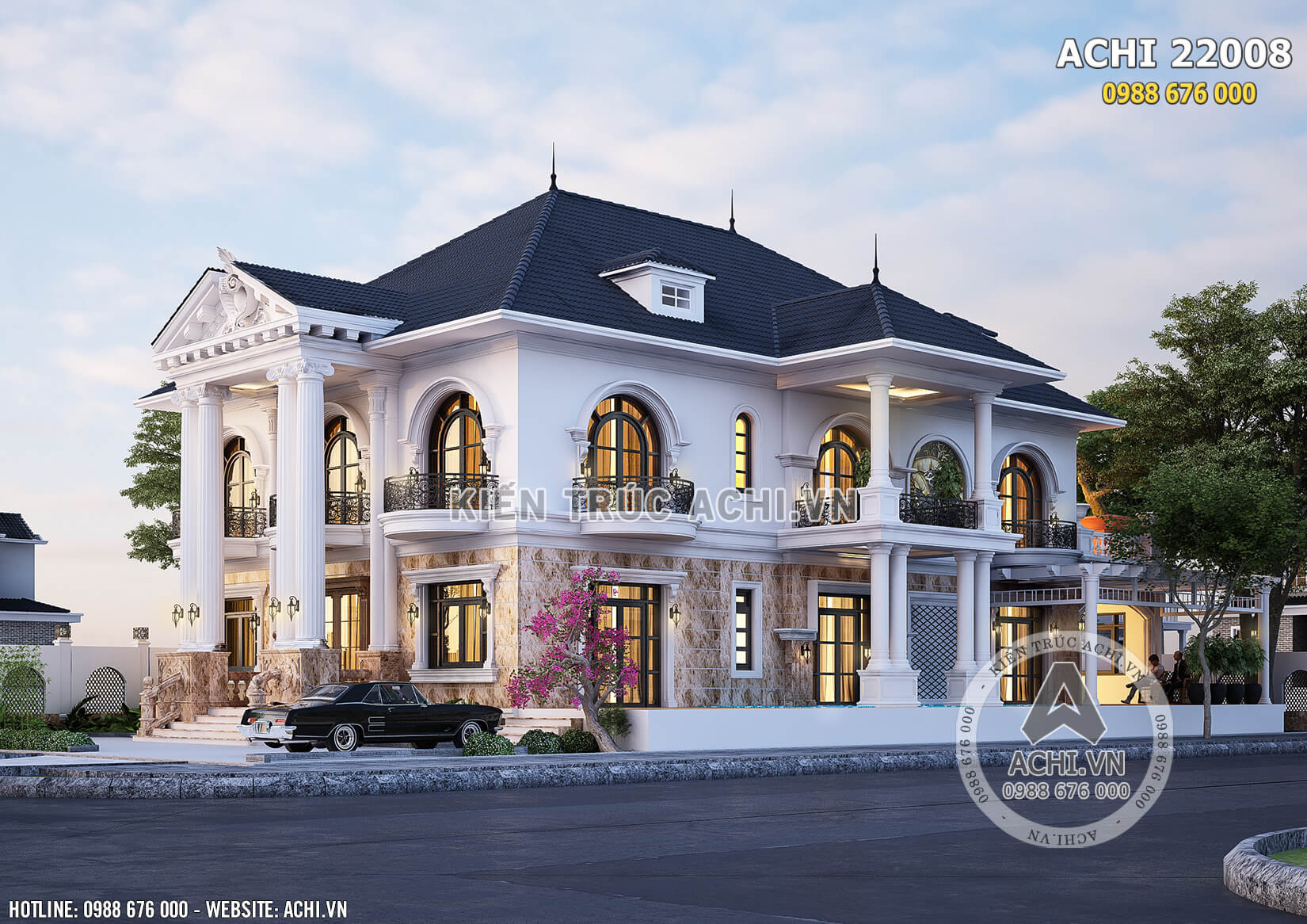 Kiến trúc Pháp đẹp thu hút của biệt thự 2 tầng ở Quảng Ninh - Mã số: AChi 22008