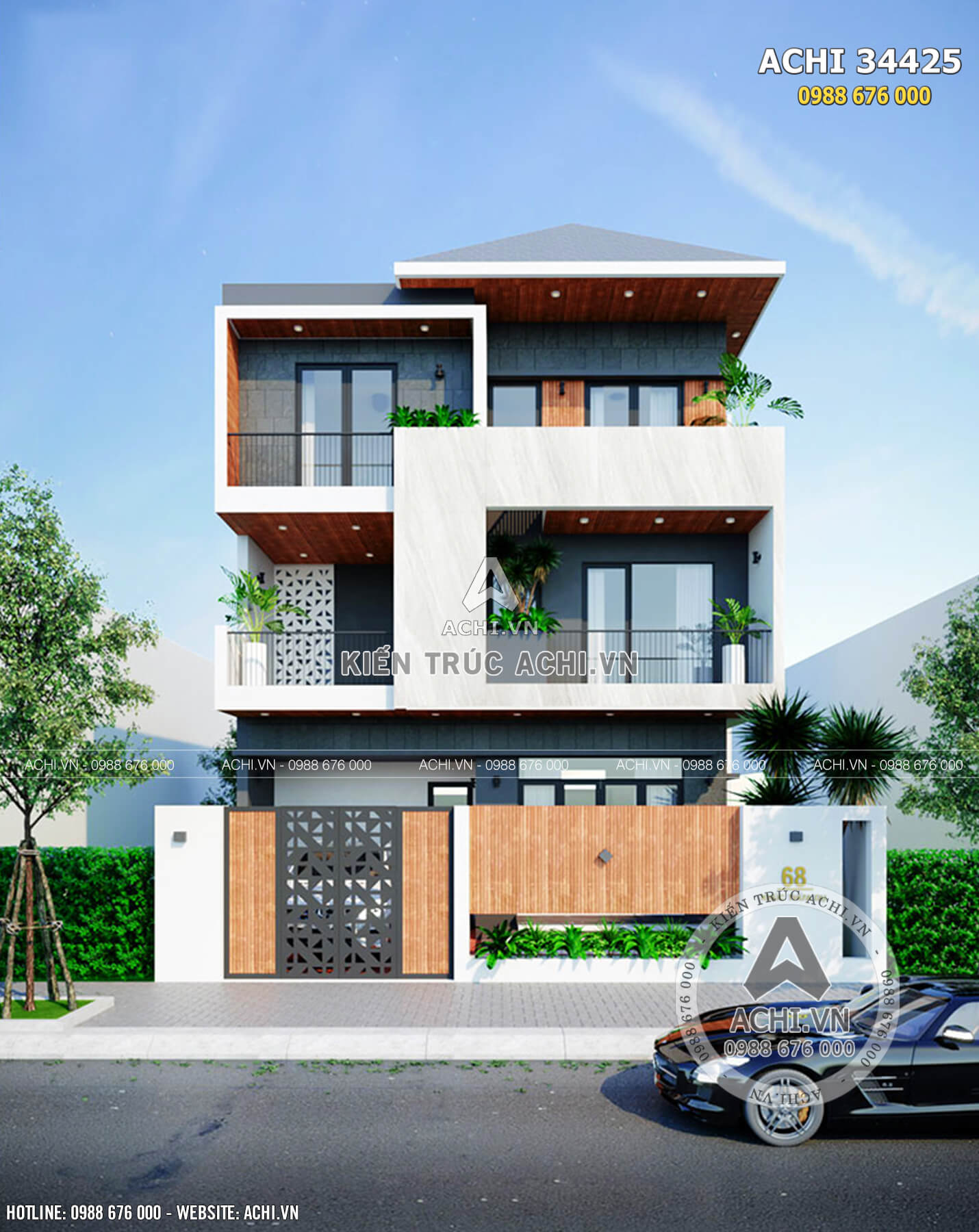 Thiết kế nhà hiện đại 3 tầng mặt tiền 97m lô góc tại Ninh Bình