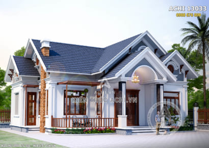 Phối cảnh ngoại thất tổng thể của mẫu nhà vườn 1 tầng mái Thái đẹp tại Phú Thọ