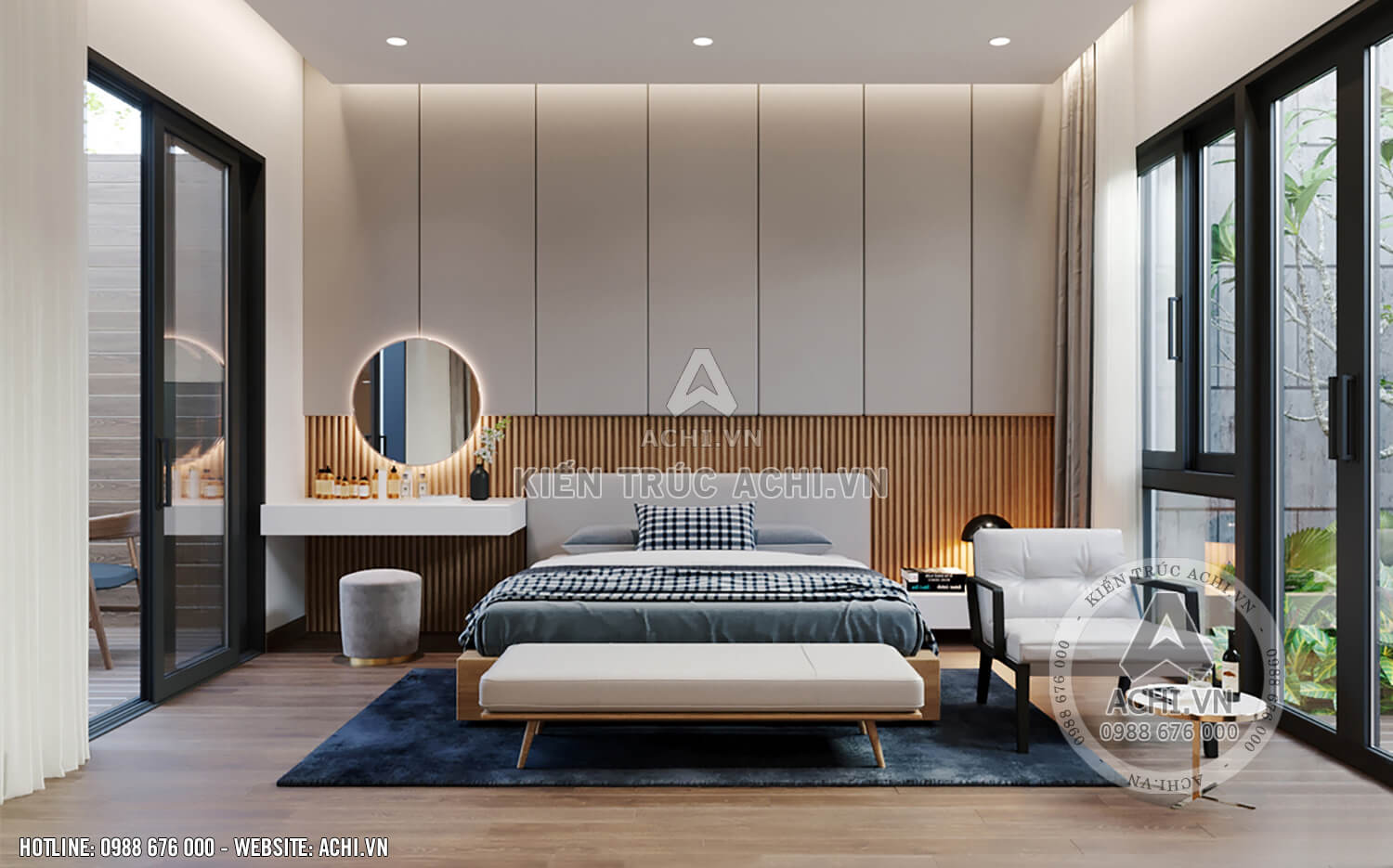 Thiết kế nội thất hiện đại phòng ngủ với không gian xanh thoáng đãng