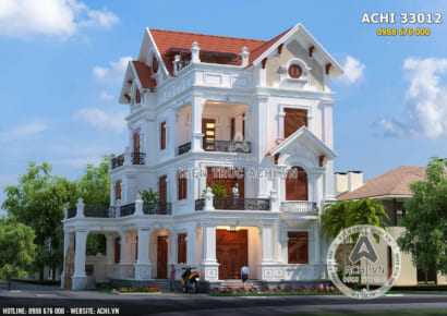 Mẫu nhà đẹp 3 tầng mái ngói được thiết kế đăng đối với kiến trúc đẹp
