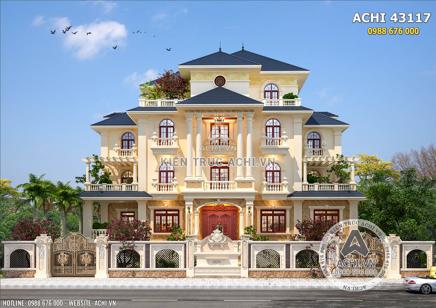 Mặt tiền mẫu thiết kế biệt thự mái thái 3 tầng đẹp tại Quảng Ninh