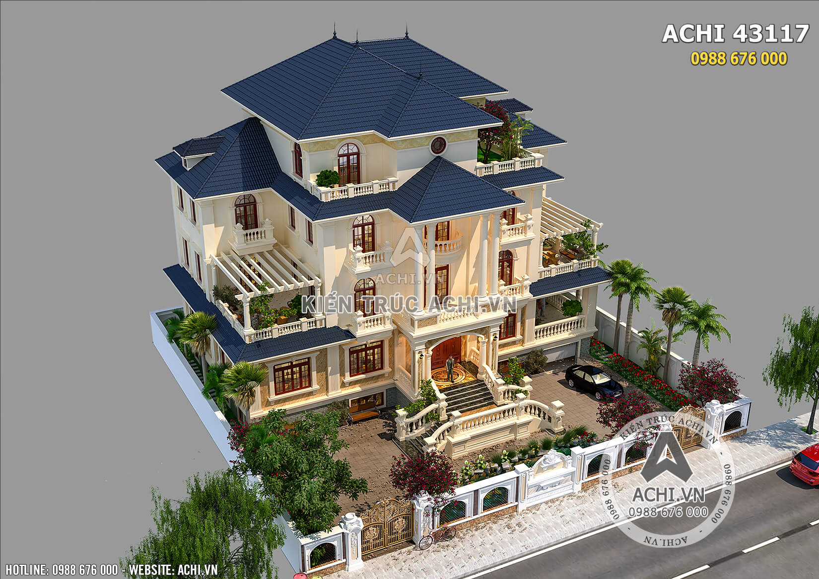 Thiết kế biệt thự mái thái 3 tầng đẹp tại Quảng Ninh - ACHI 43117
