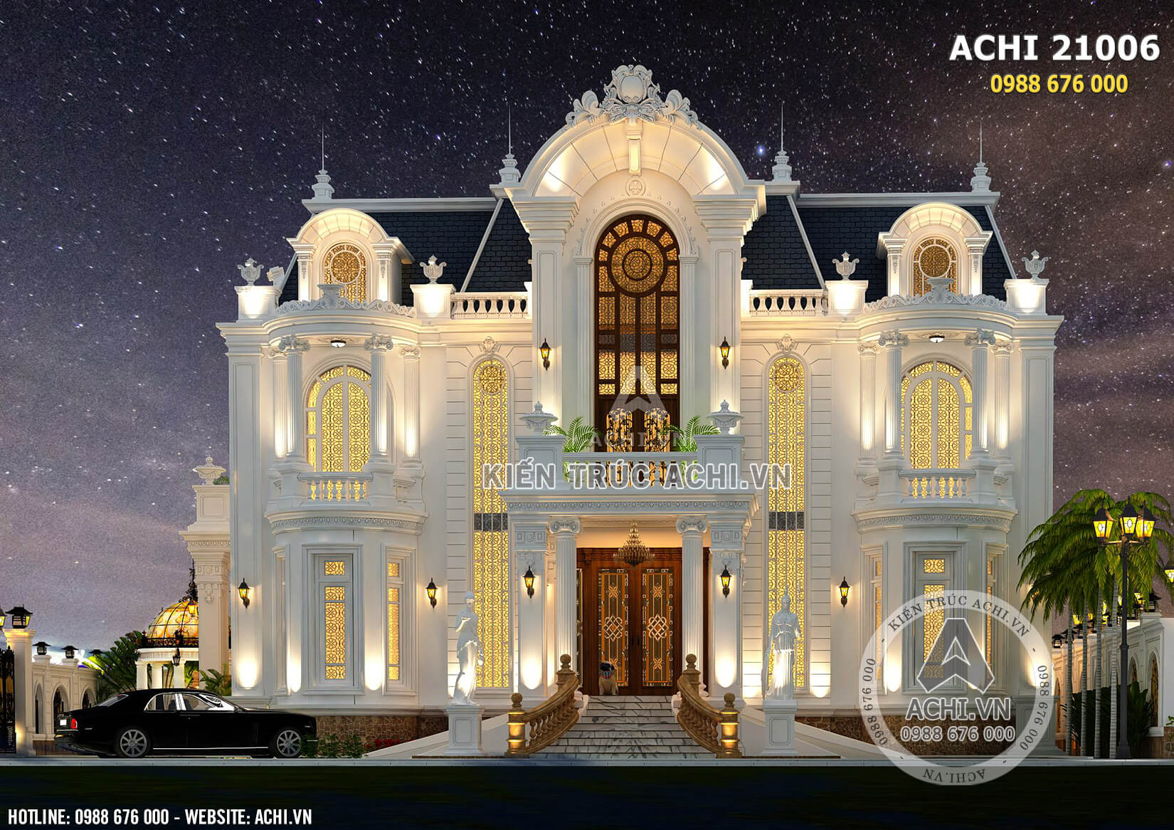 Phối cảnh 3D bản thiết kế biệt thự tân cổ điển đẹp 3 tầng - Mã số: ACHI21006