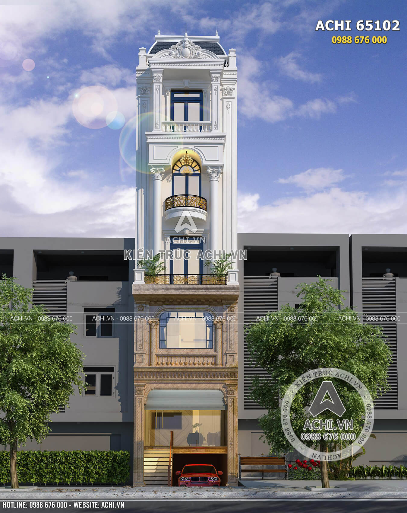 Ấn tượng với thiết kế nhà phố 3 tầng tân cổ điển đẹp 5m tại Phan Thiết |  Phan Kiến Phát Co.,Ltd