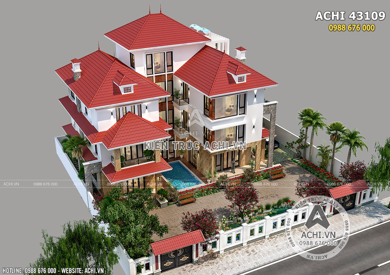 Thiết kế mẫu biệt thự 3 tầng có bể bơi đẹp hiện đại diện tích 110m2 ở Hà  Đông BT330079 - Kiến trúc Angcovat