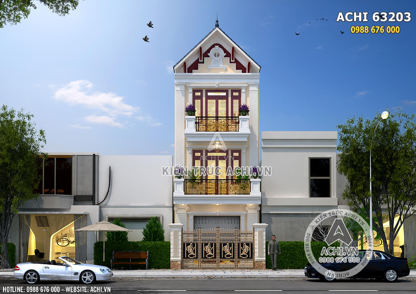 Không gian mặt tiền thiết kế nhà phố 3 tầng tân cổ điển tại Quảng Ninh - Mã số: ACHI 63023