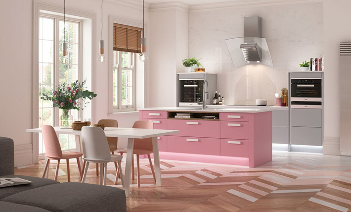 Những thiết kế căn bếp màu hồng tạo điểm nhấn gọn xinh, hiện đại