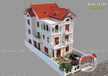 Mẫu biệt thự Pháp 3 tầng mái ngói đỏ tại Thái Nguyên – Mã số: ACHI 31309