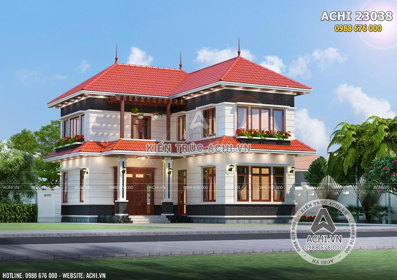 Thiết kế mẫu biệt thự nhà phố 2 tầng mái thái đẹp - Vtkong Kts