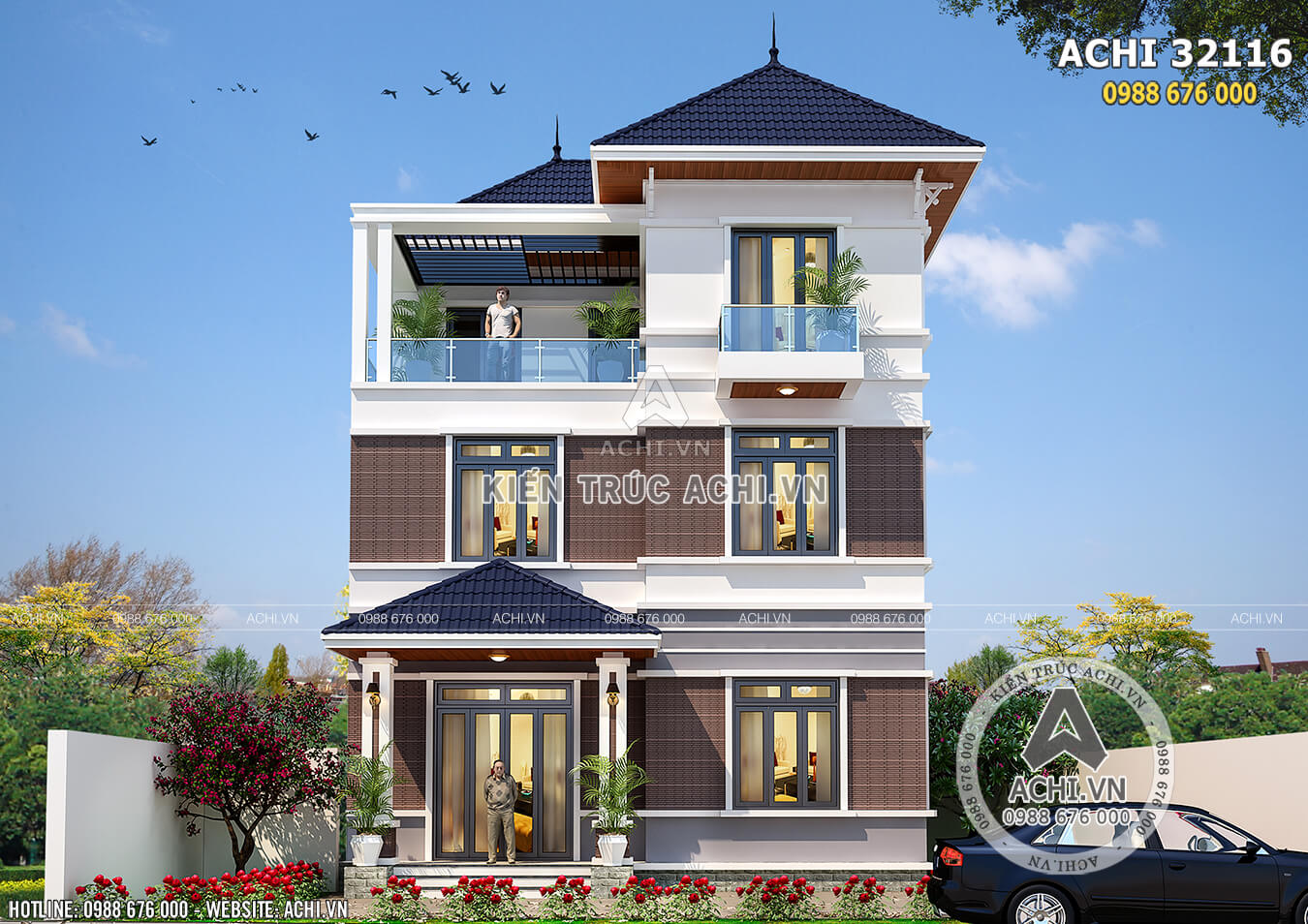 Biệt thự mái thái hiện đại 3 tầng đẹp tại Hà Nội – ACHI 32116