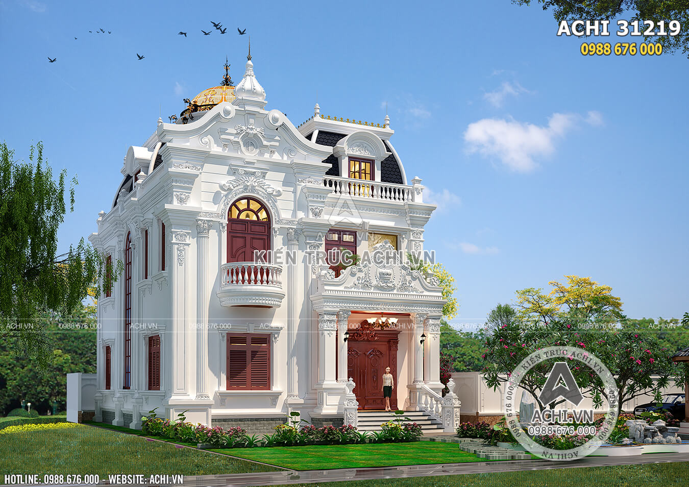 Mẫu biệt thự 2 tầng mái thái tân cổ điển đẹp 8x13 ở Nam Định M126