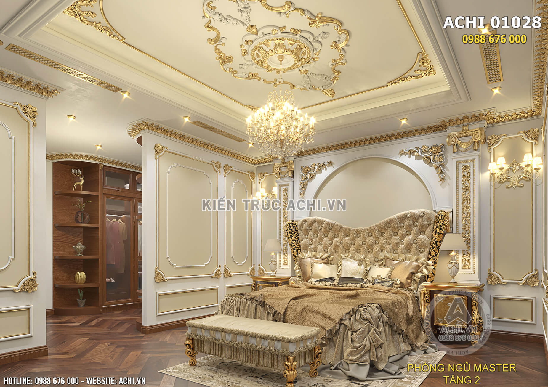 Mẫu thiết kế nội thất phòng ngủ vợ chồng của căn biệt thự tân cổ