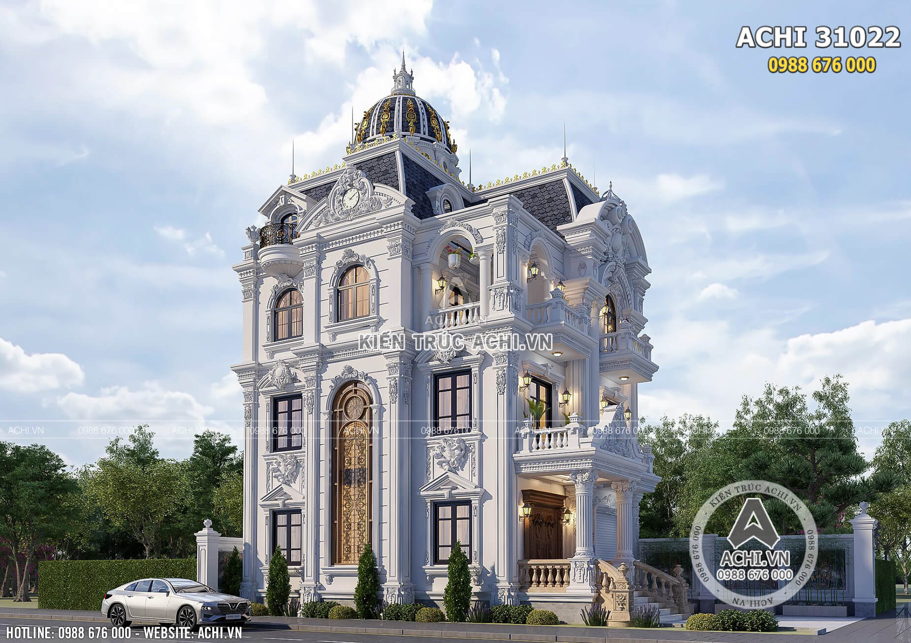 Một góc view đẹp không gian ngoại thất đẹp đến từng chi tiết nhỏ của mẫu biệt thự Pháp