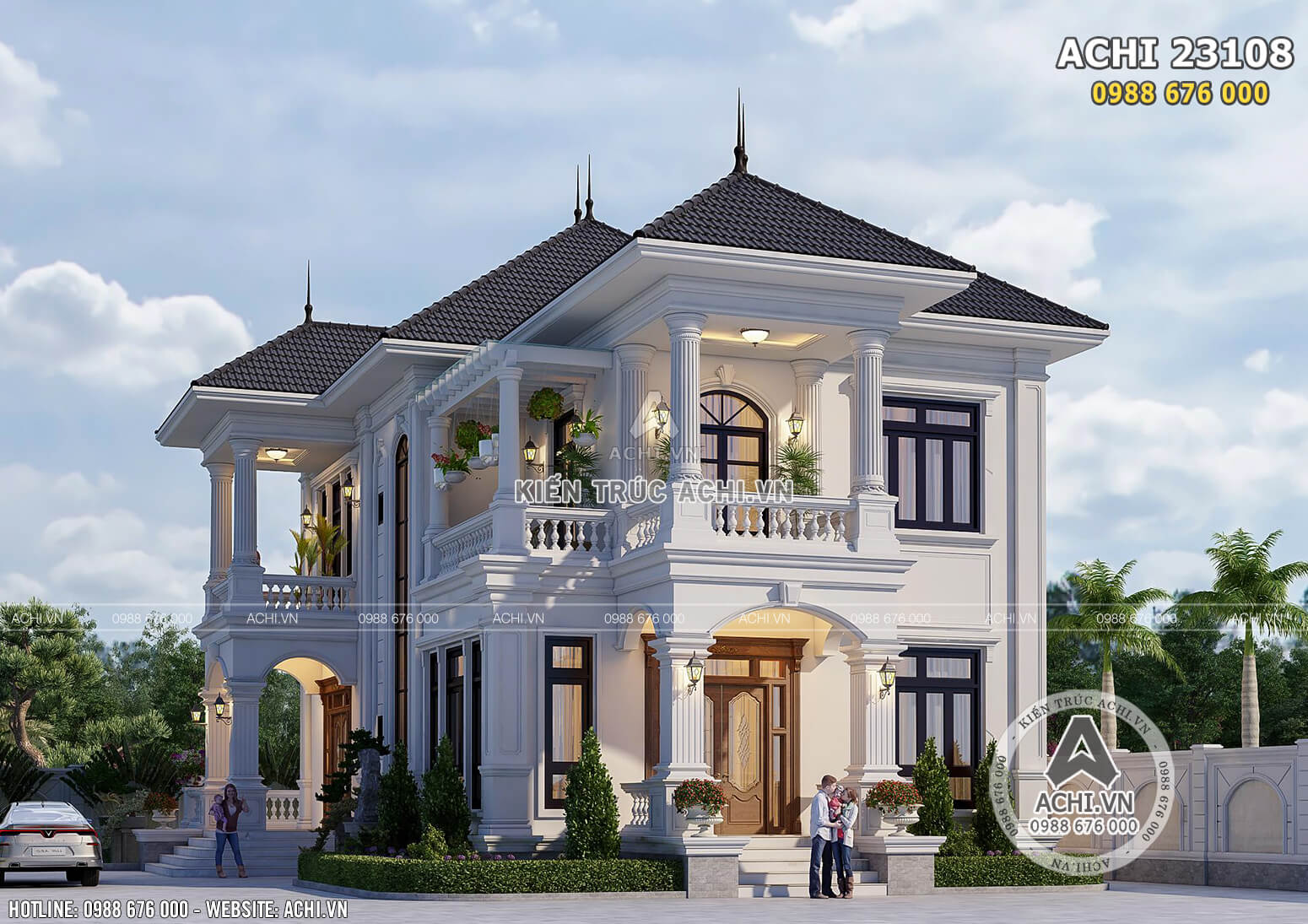 Thiết kế biệt thự 2 tầng tân cổ điển kiểu pháp đẹp 150m2 tại Vĩnh Long - ACHI 23108