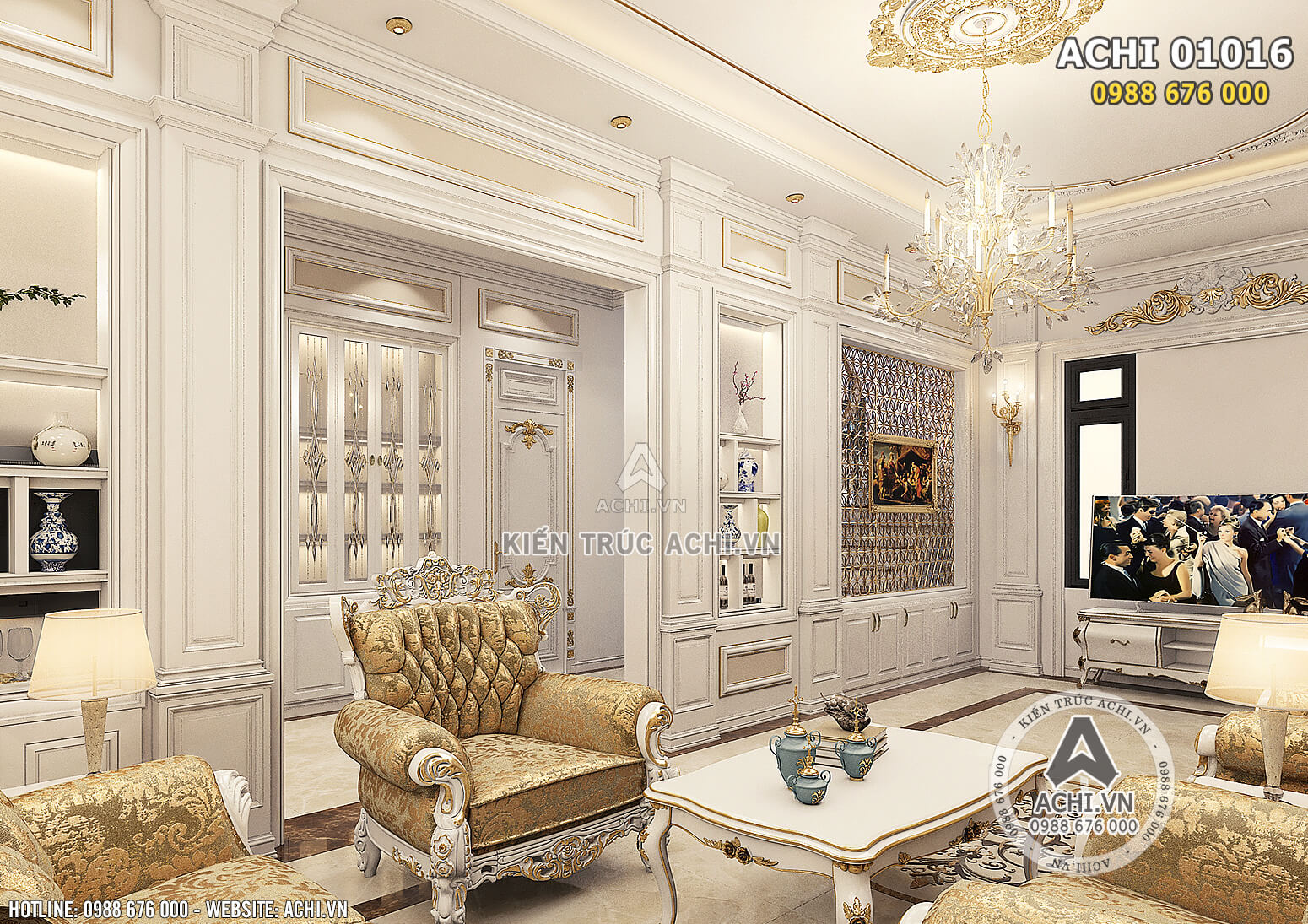 Hình ảnh: Thiết kế nội thất tân cổ điển cho không gian phòng khách - ACHI 01016