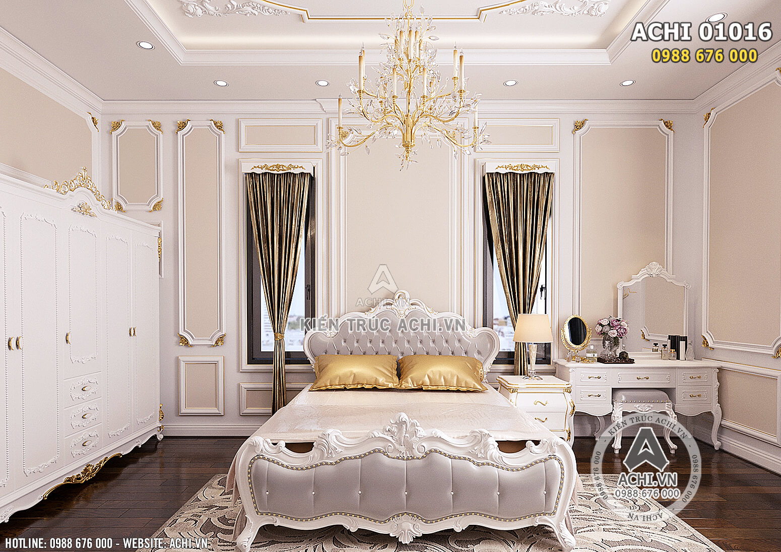 Hình ảnh: Thiết kế nội thất tân cổ điển cho không gian phòng ngủ Master - ACHI 01016