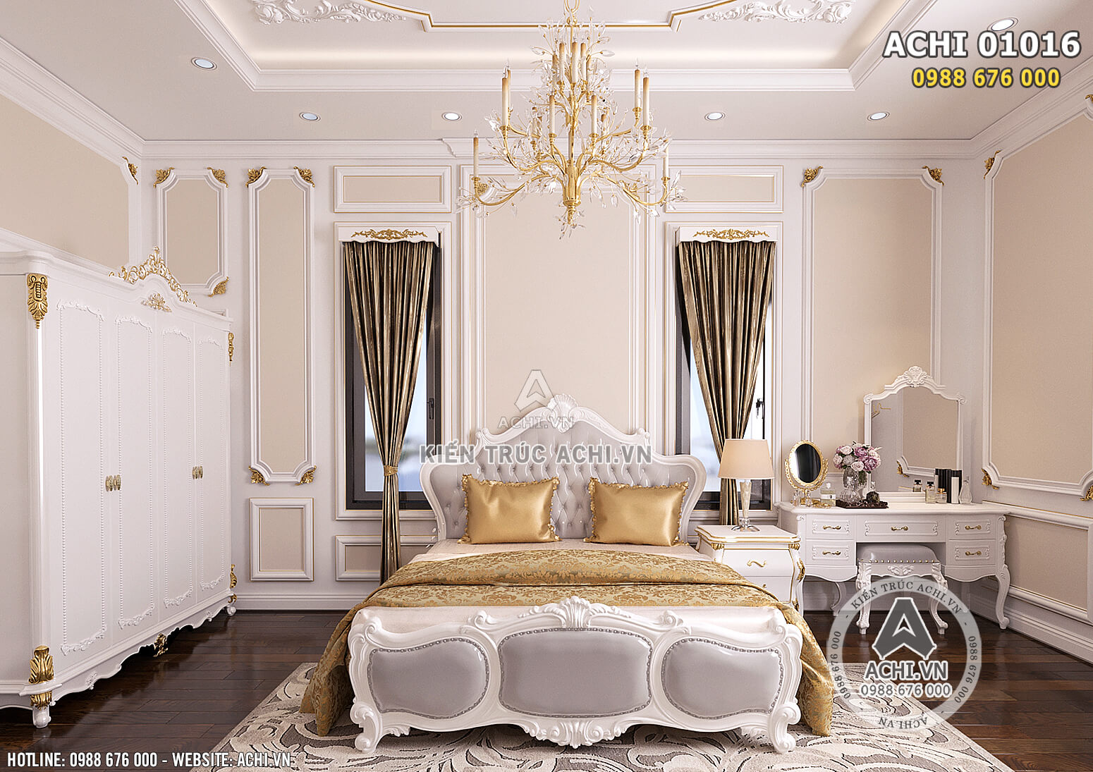 Hình ảnh: Giường ngủ phong cách Châu Âu cho không gian phòng ngủ Master - ACHI 01016