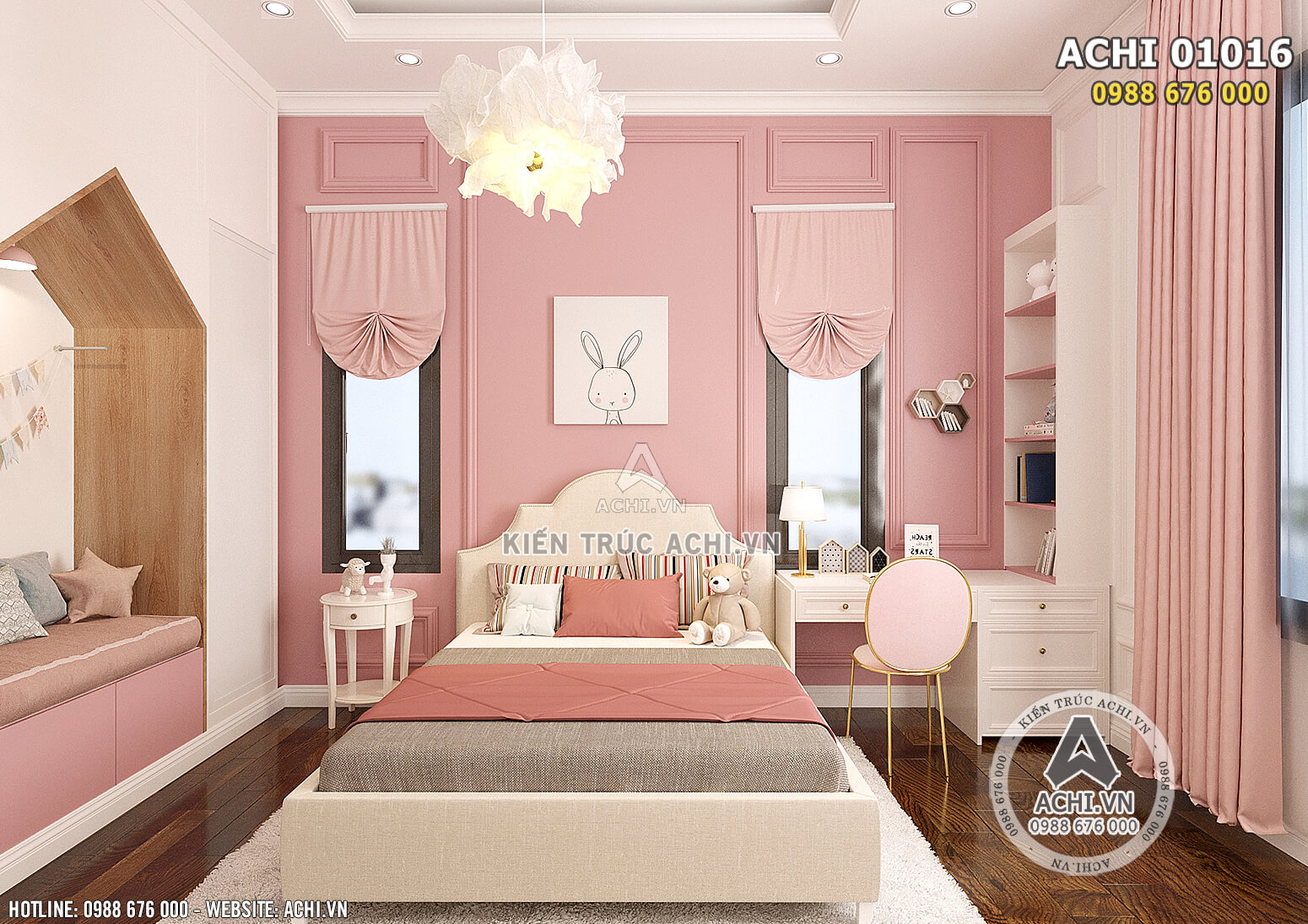 Hình ảnh: Thiết kế nội thất toàn màu hồng cho không gian phòng ngủ cho cô con gái - ACHI 01016
