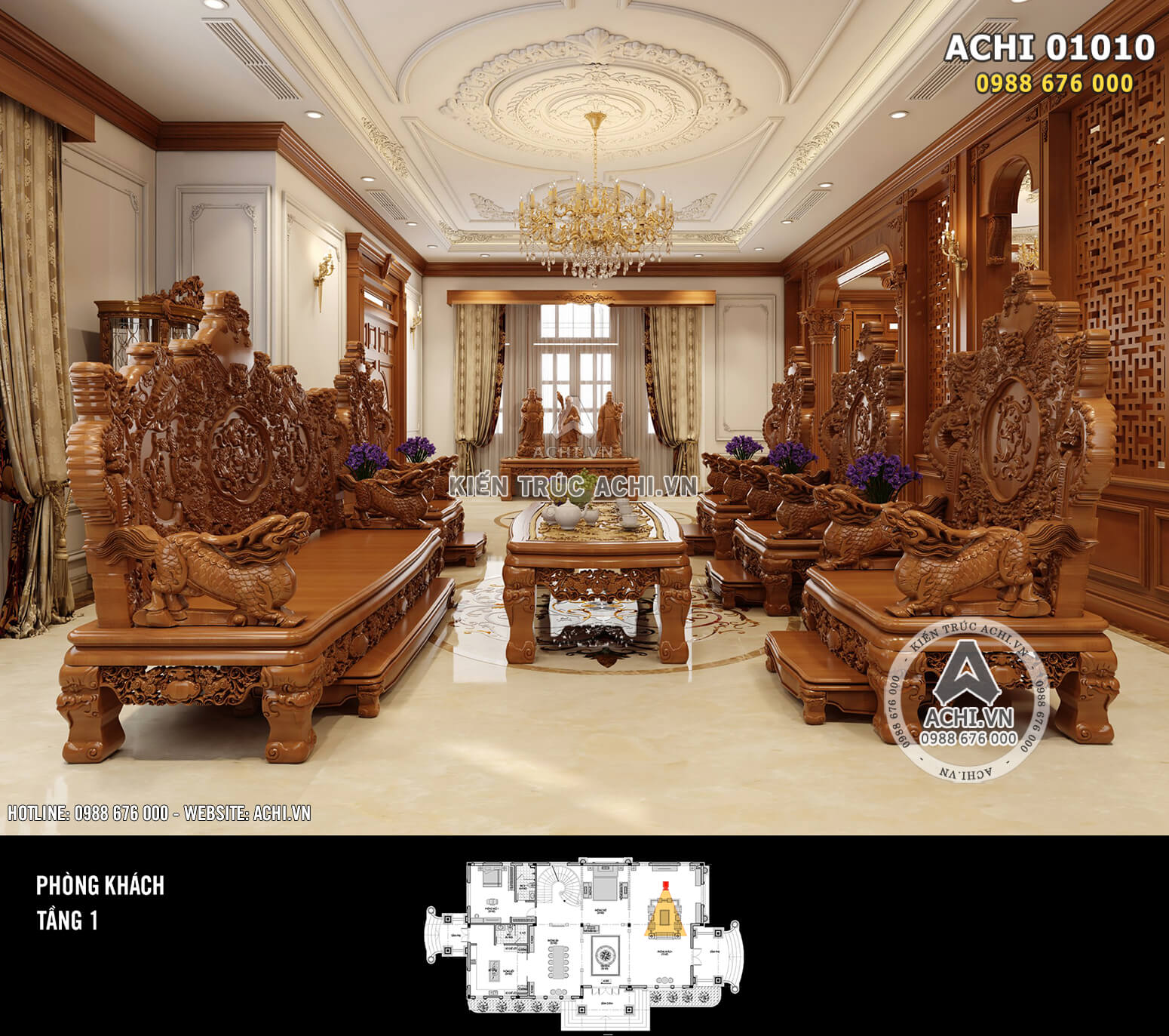 Hình ảnh: Thiết kế nội thất tân cổ điển - Phòng khách bằng gỗ - 01