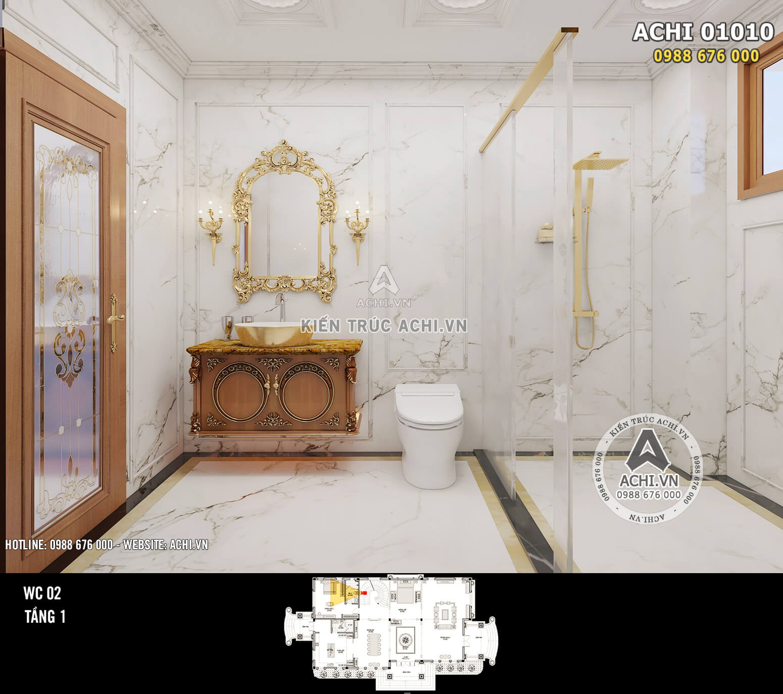 Hình ảnh: Thiết kế nội thất tân cổ điển - Phòng WC 2 - Tầng 1 - 01