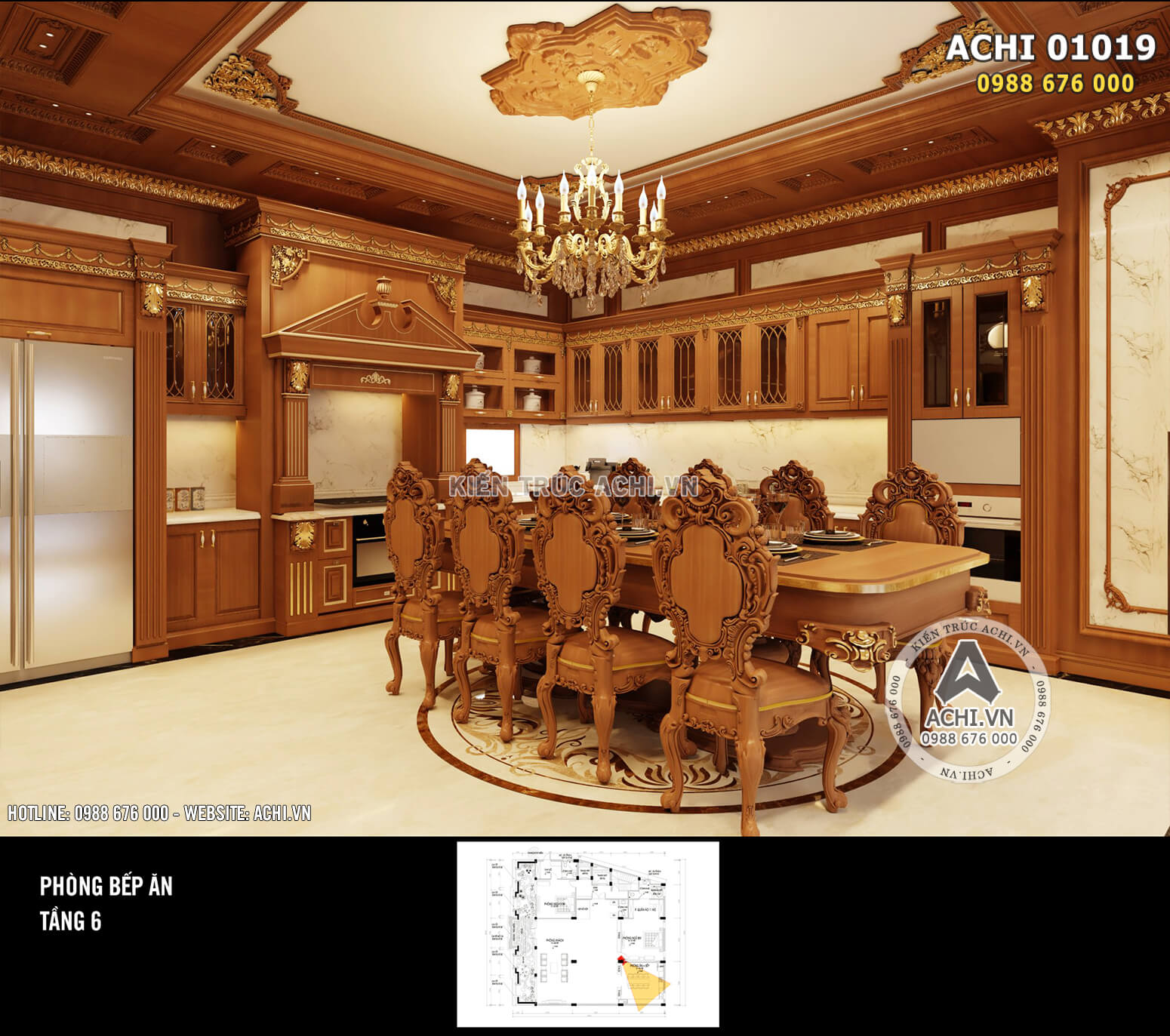 Hình ảnh: Phòng ăn với nội thất bằng gỗ tân cổ điển đẹp mắt – ACHI 01019