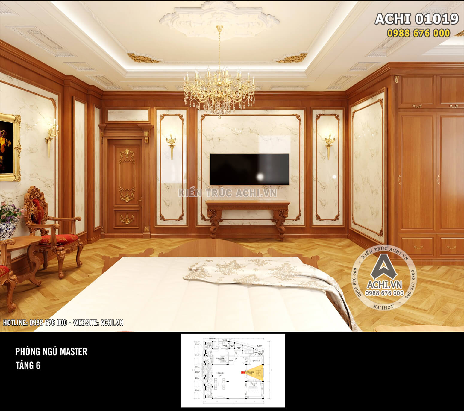 Hình ảnh: Thiết kế nội thất tân cổ điển đẹp bằng gỗ – ACHI 01019