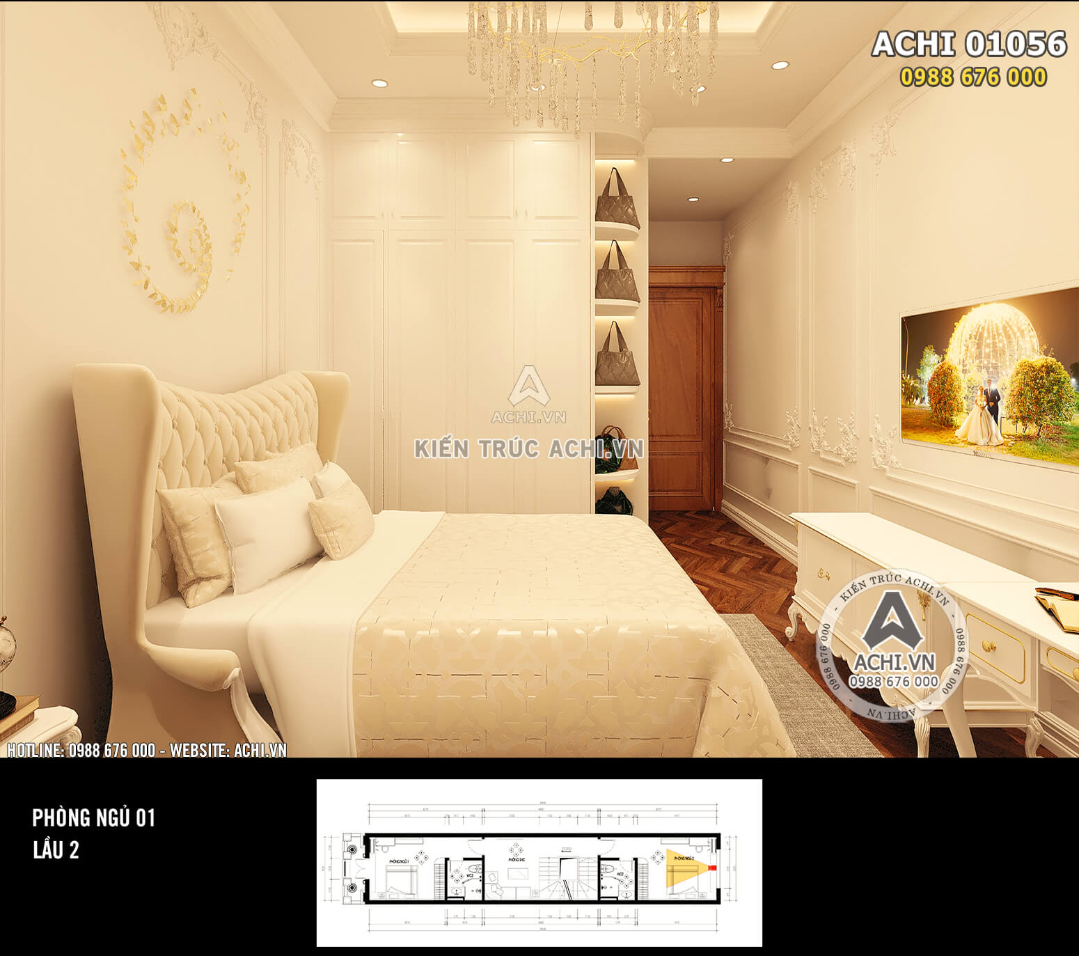 Hình ảnh: Không gian phòng ngủ 1 được thiết kế gọn gàng với các món đồ nội thất