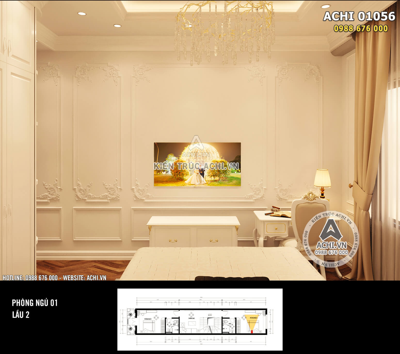 Hình ảnh: Thiết kế nội thất nhà phố tân cổ điển - Khu vực phòng ngủ khép kín 1 - Lầu 2