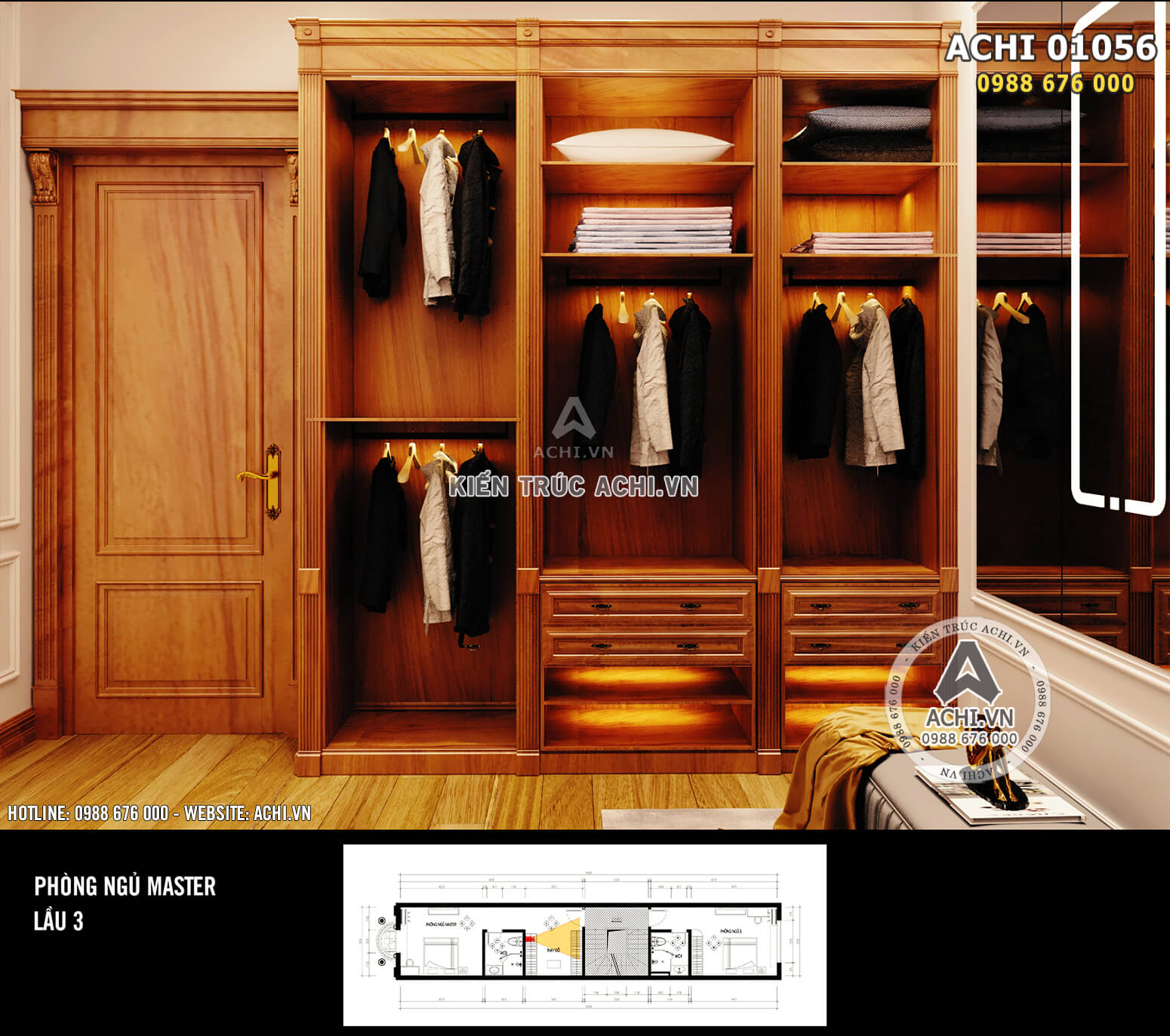 Hình ảnh: Phòng thay đồ được thiết kế rộng rãi với gương thông minh, bàn ủi đồ