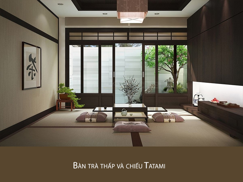 Hình ảnh: Bàn trà thấp và chiếu tatami là đặc trưng của kiến trúc Nhật Bản