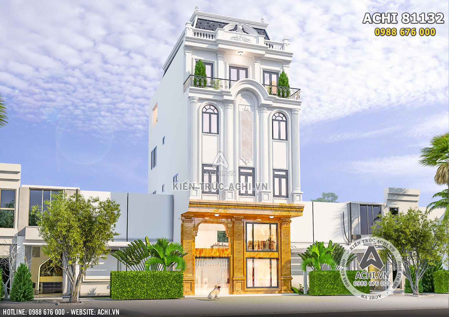 Hình ảnh 3D nhà phố đẹp mắt với mặt tiền 8m kết hợp kinh doanh