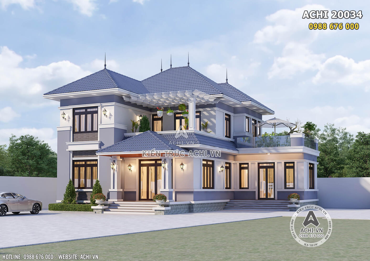 Mẫu biệt thự 2 tầng mái thái ở nông thôn đẹp 2023 - Kiến Thiết Việt