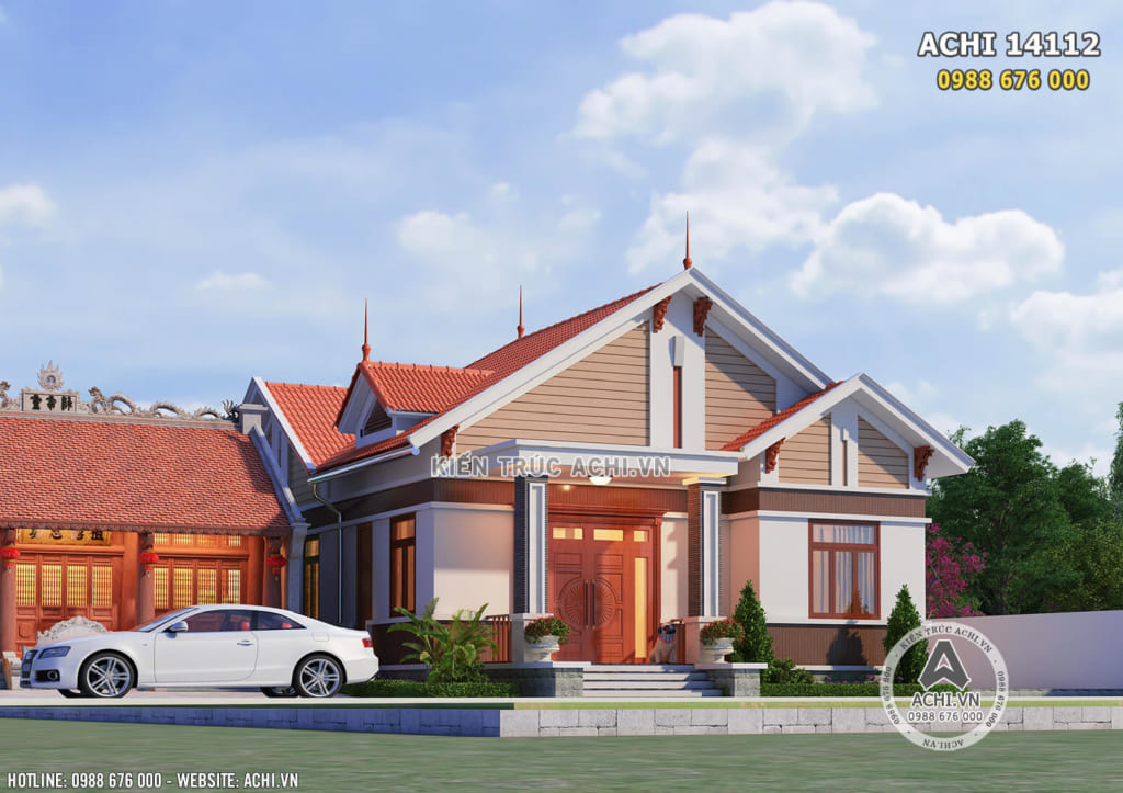 Mẫu nhà cấp 4 mái thái 4 phòng ngủ kiến trúc hiện đại - MS: ACHI 14112