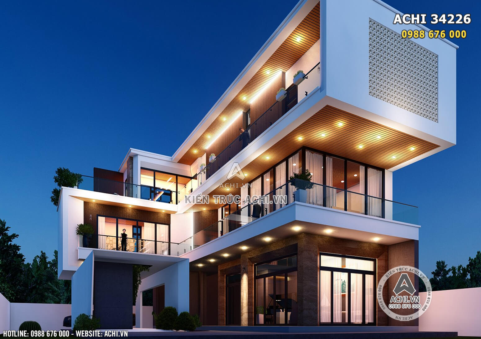 Thiết kế villa hiện đại 3 tầng 150m đẹp - Mã số: ACHI 34226