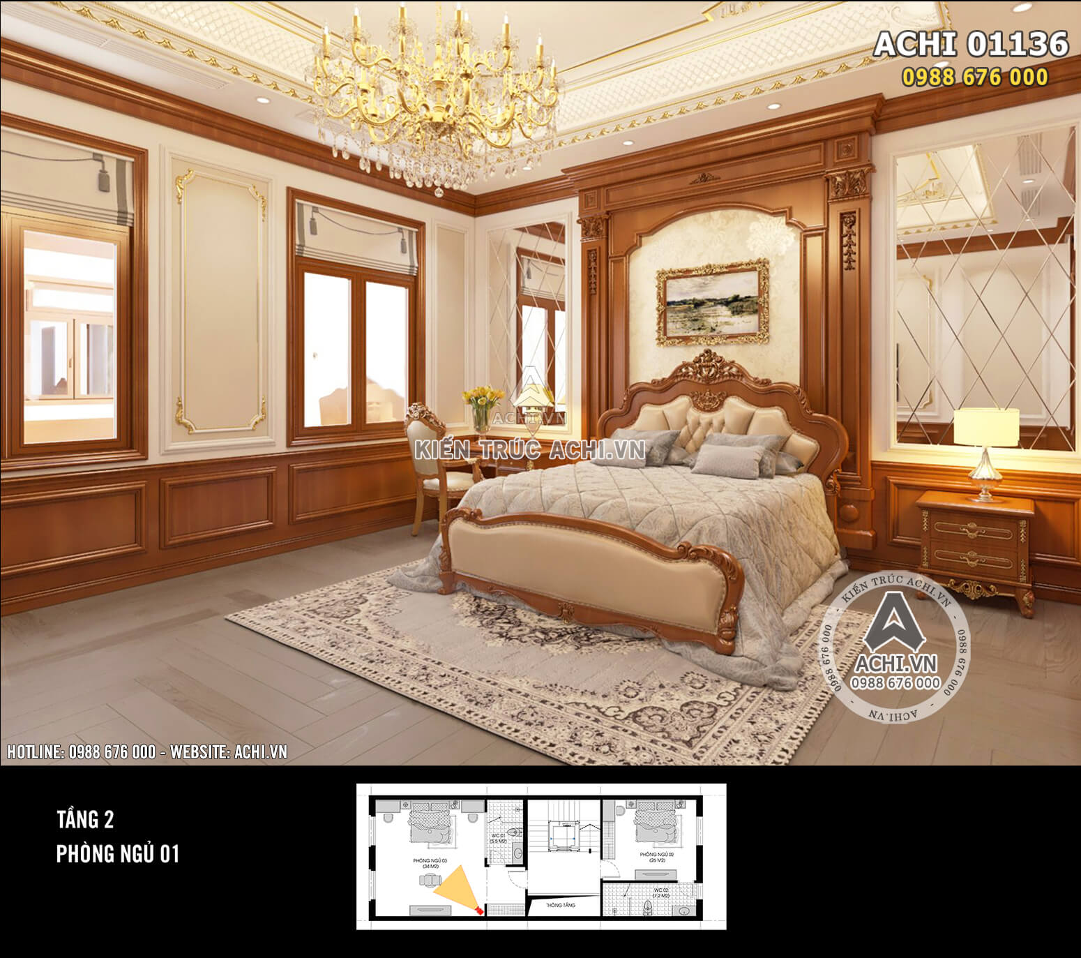 Mẫu nội thất tân cổ điển biệt thự Pháp 4 tầng đẹp, đẳng cấp - Mã số: ACHI 01136