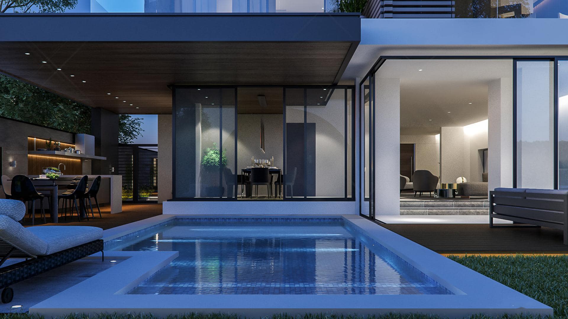 Bể bơi được thiết kế một nửa trong nhà một nửa ngoài trời