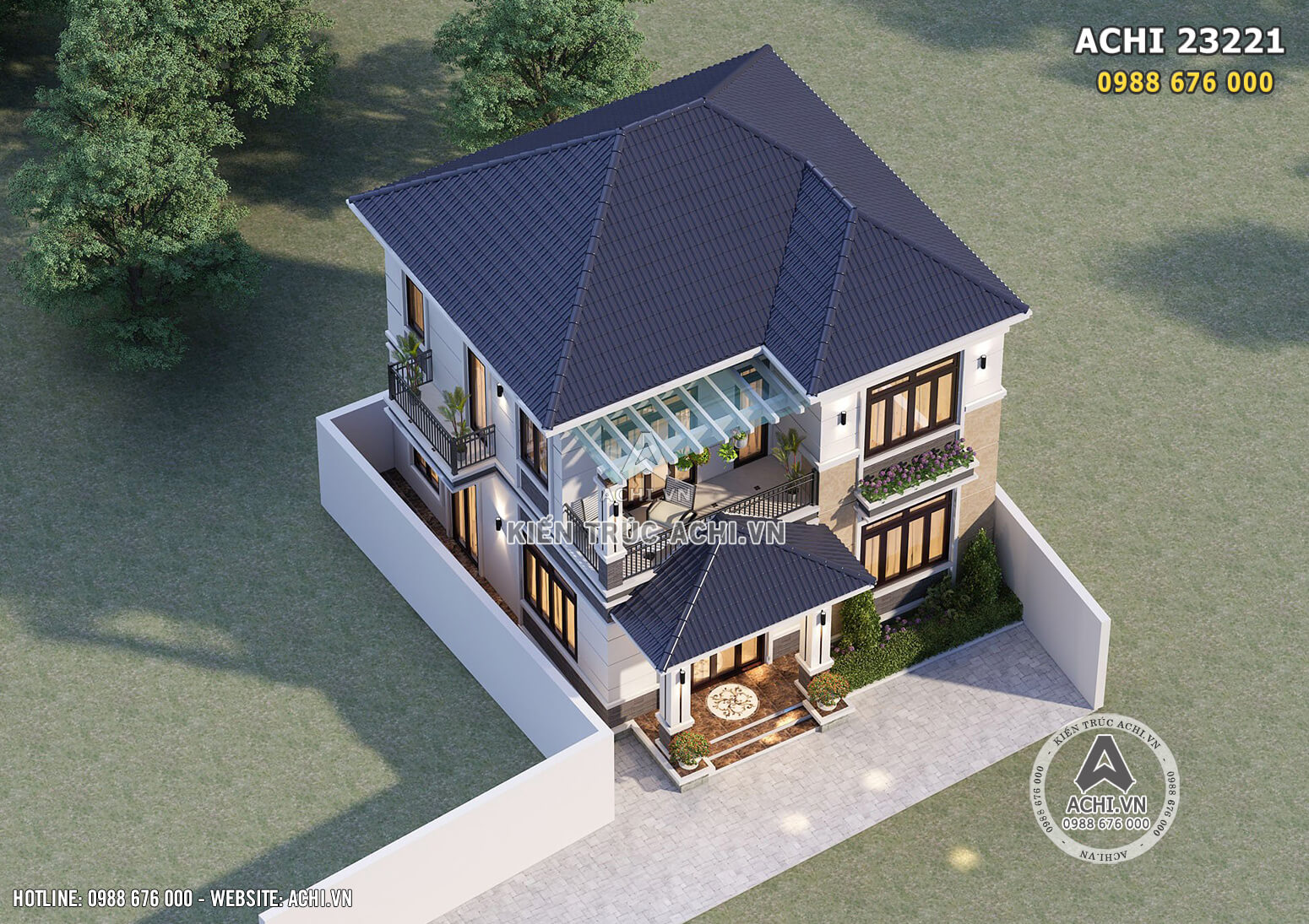 Mẫu thiết kế nhà mái nhật 2 tầng đẹp 80m2 kiến trúc hiện đại - Mã số: ACHI 23221