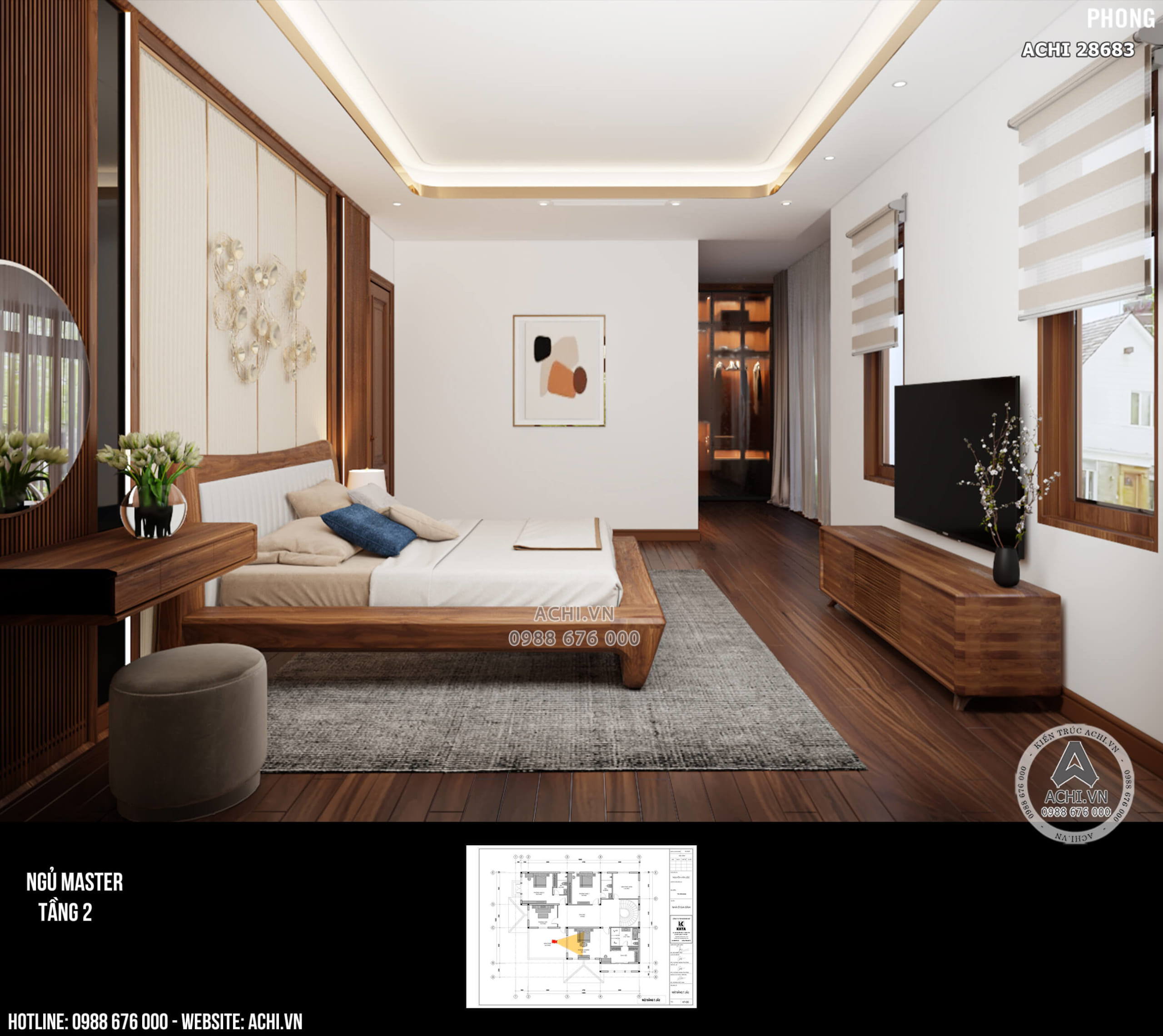 Thiết kế nội thất phòng ngủ master rộng rãi, tiện nghi, tinh tế