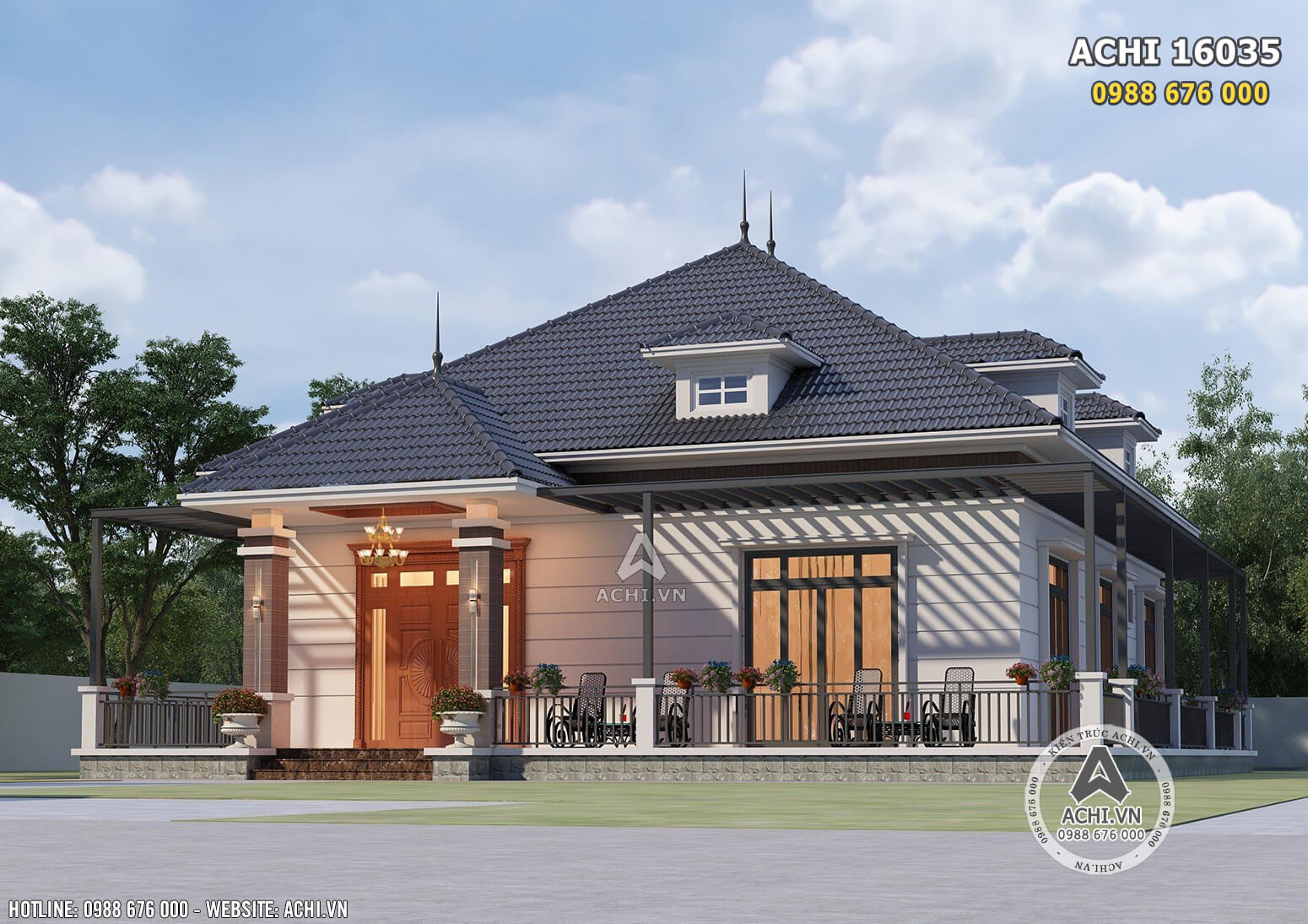 Phối cảnh 3D ngoại thất mẫu thiết kế nhà mái nhật 1 tầng hiện đại