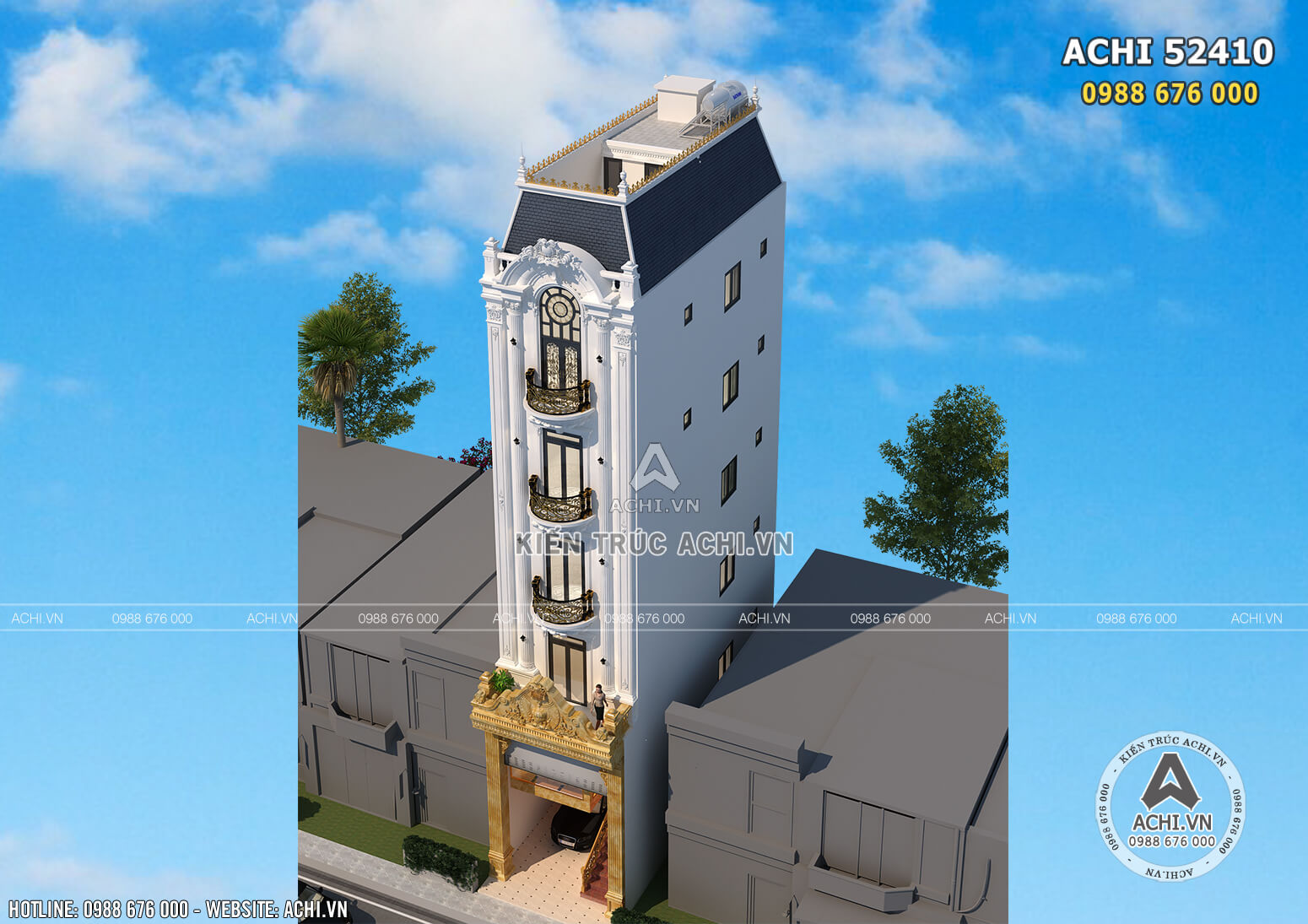 Không gian phối cảnh 3D ngoại thất mẫu thiết kế nhà phố tân cổ điển đẹp