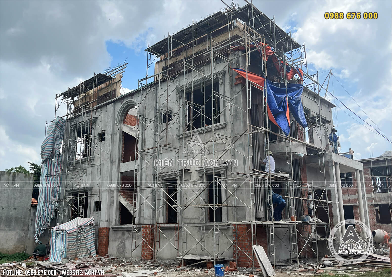 Qúa trình thi công phần thô mẫu biệt thự Pháp 3 tầng tại Phú Thọ