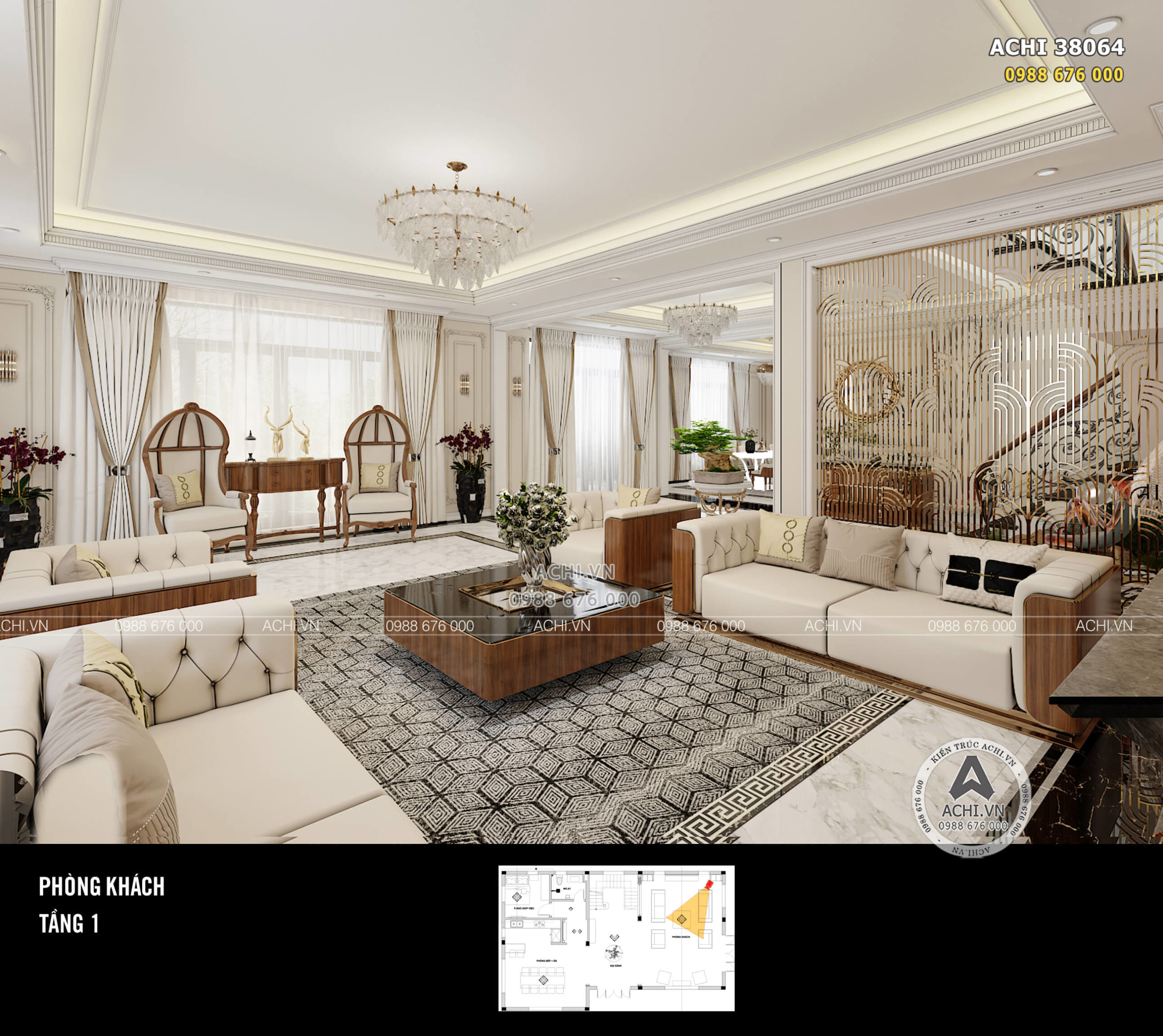 Phòng khách được thiết kế với những khung cửa kính lớn giúp tận dụng tối đa ánh sáng tự nhiên