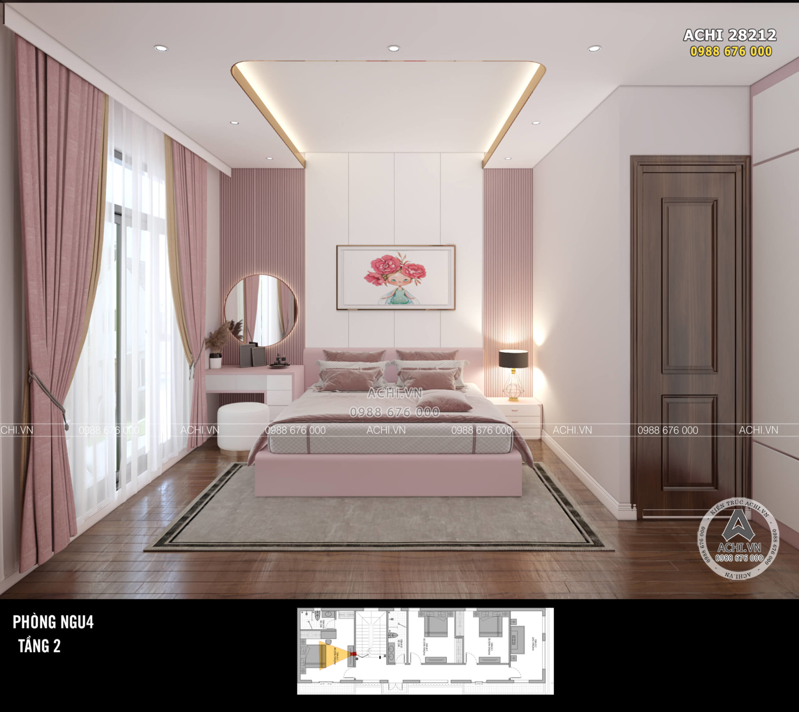 Mẫu thiết kế nội thất phòng ngủ bé gái phong cách kiến trúc hiện đại đẹp
