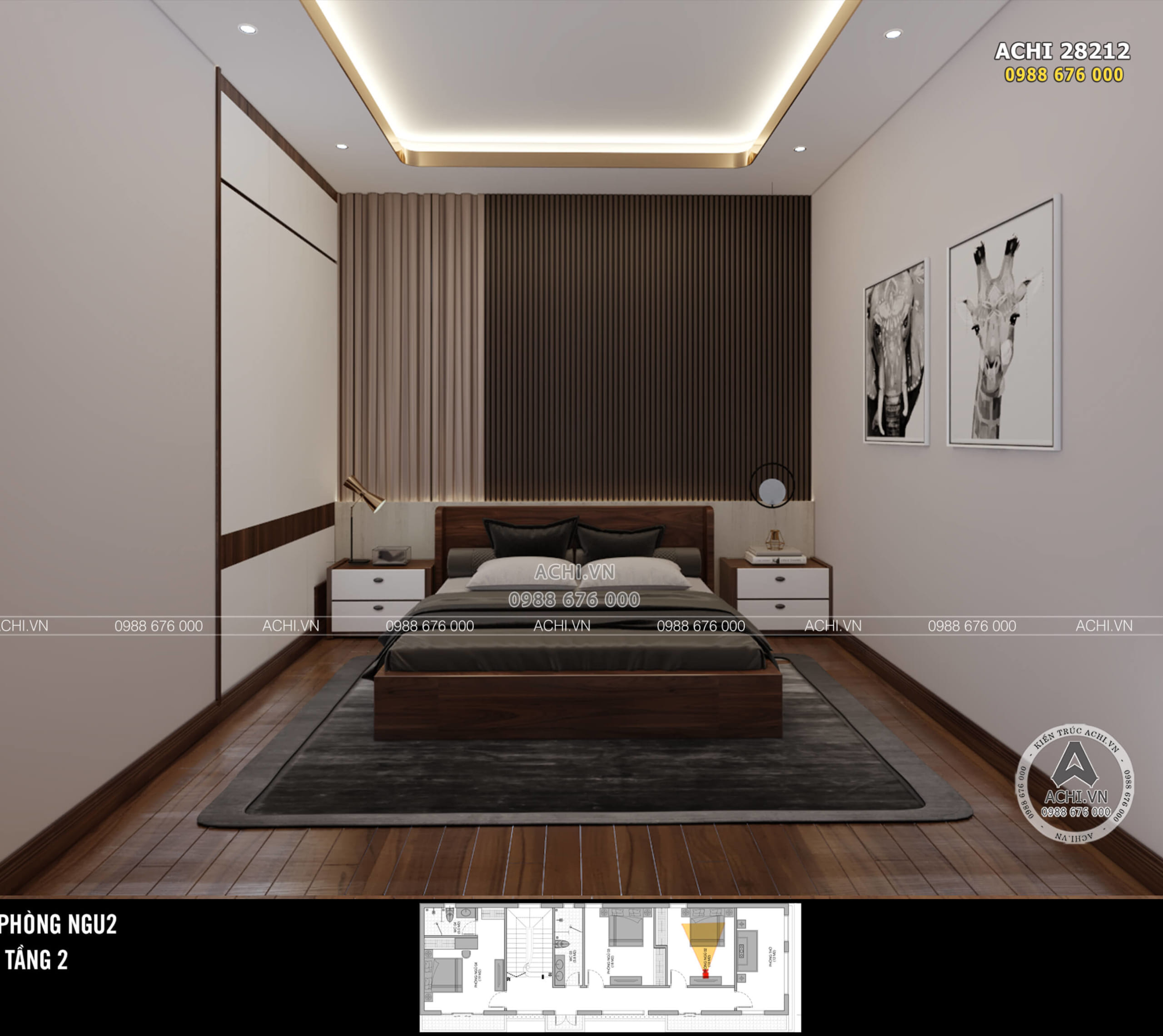 Mẫu phòng ngủ hiện đại đẹp nổi bật với gam màu trầm sang trọng mà ấm cúng
