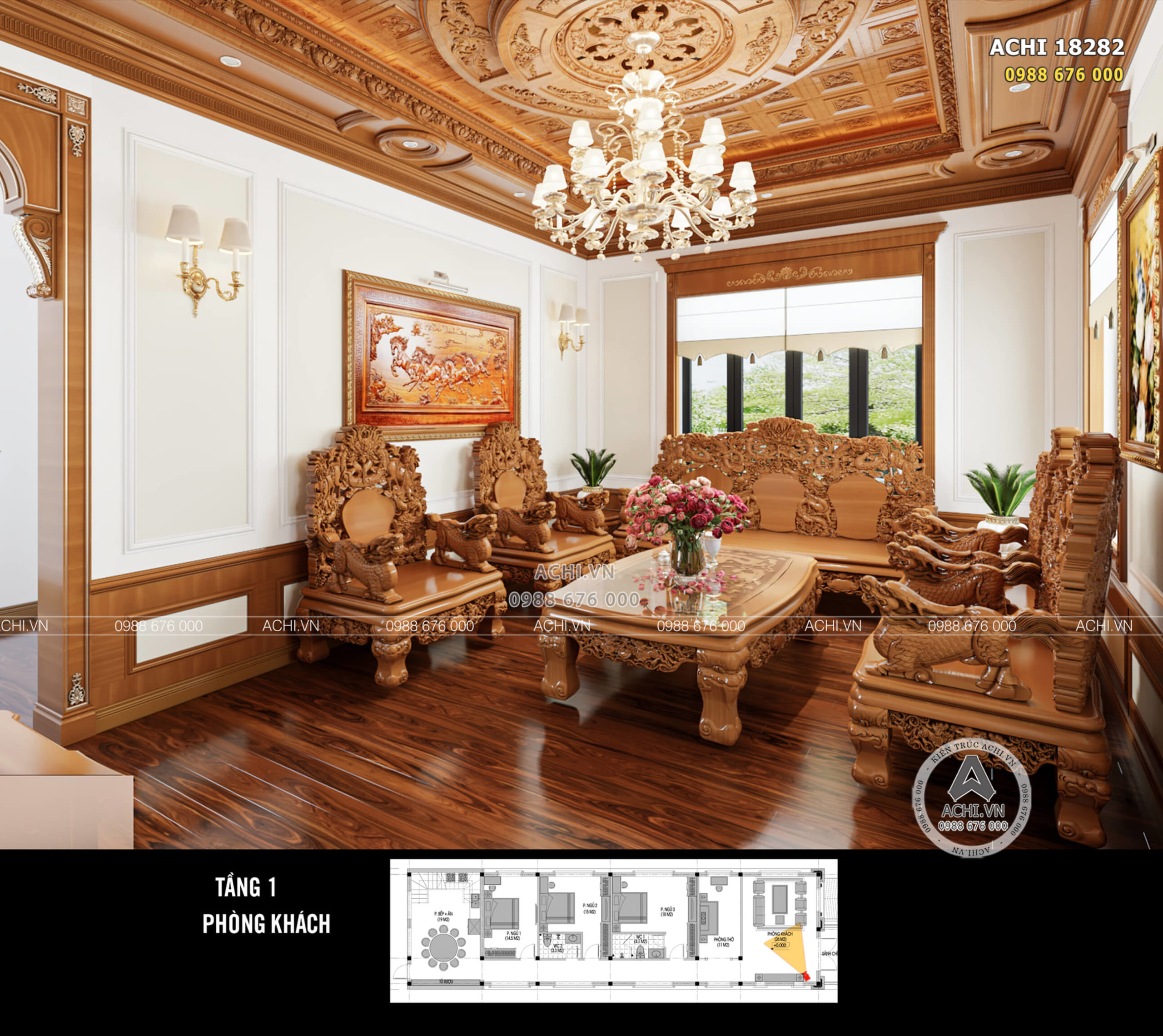 Thiết kế nội thất gỗ cho không gian phòng khách sang trọng, đẳng cấp