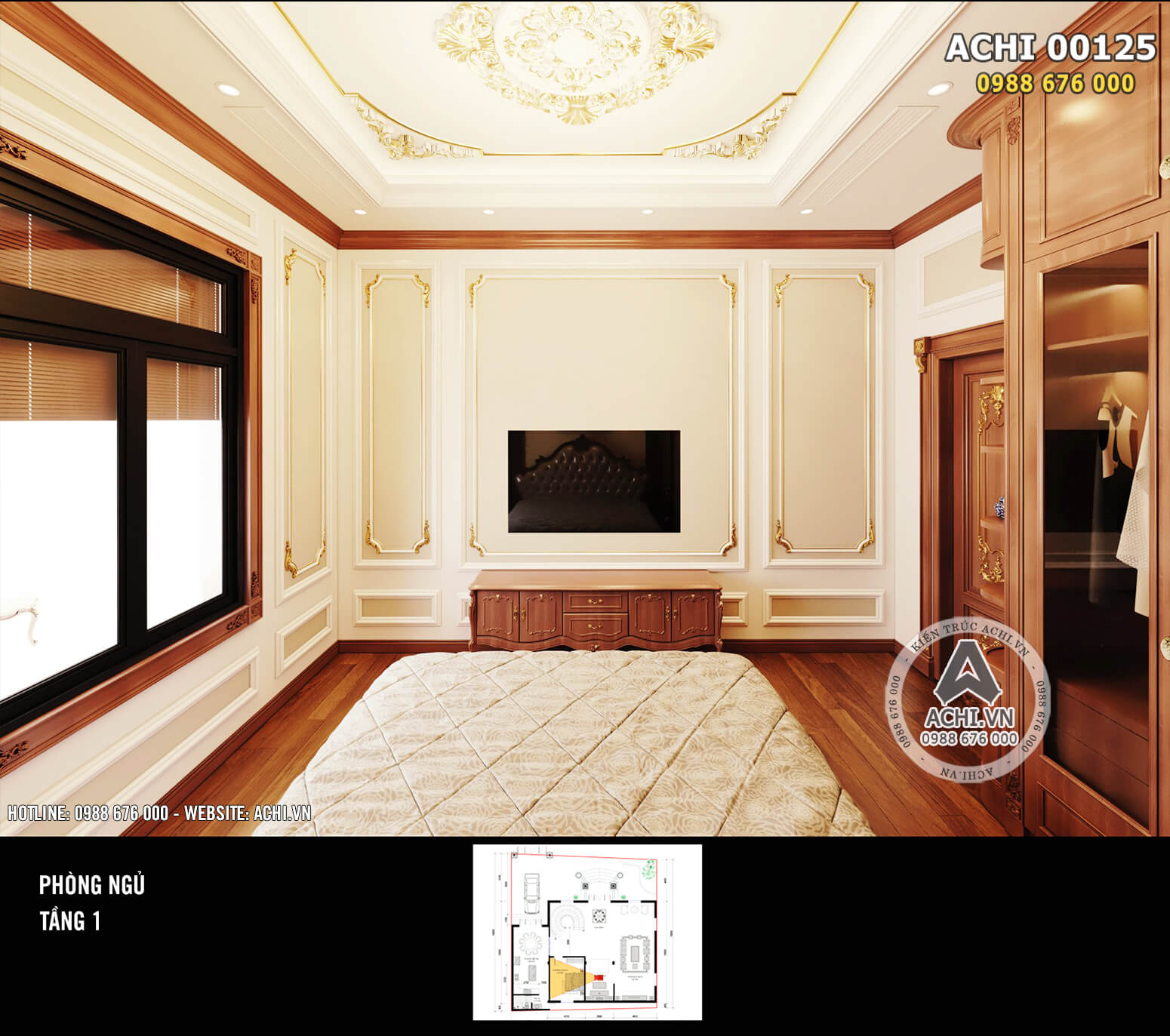 Thiết kế phòng ngủ tầng 1 kiến trúc tân cổ điển
