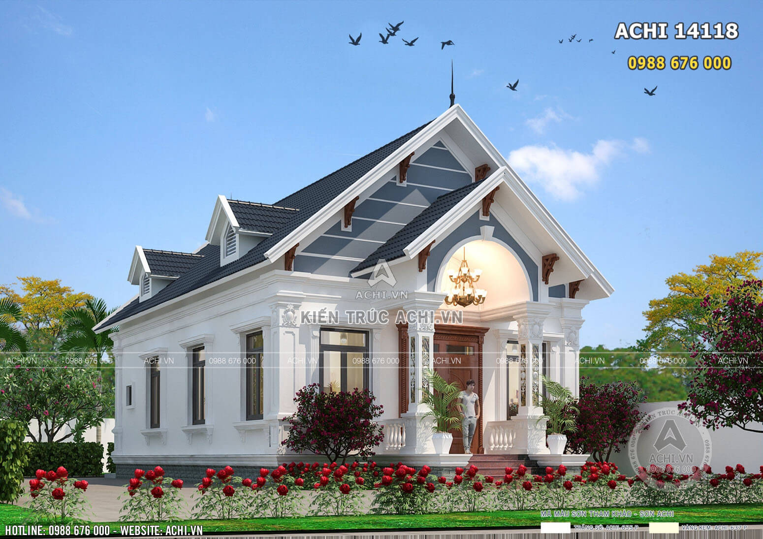 Bản vẽ nhà mái thái cấp 4 đẹp kiến trúc hiện đại 100m2 tại Quảng Ngãi - Mã số: ACHI 14118