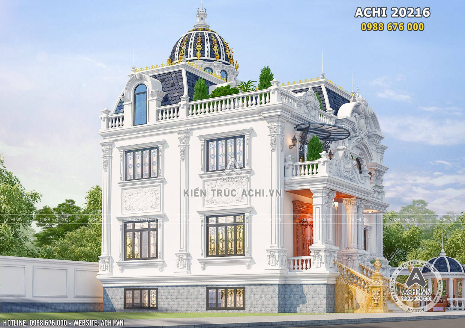 Một góc view đẹp phối cảnh 3D mẫu biệt thự Pháp đẹp tại Vũng Tàu