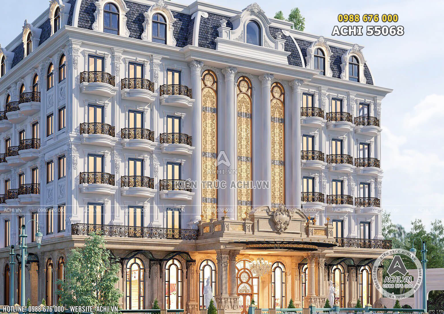 Kiến trúc Pháp sang trọng, xa hoa trong mẫu thiết kế khách sạn tân cổ điển